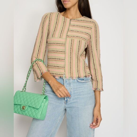 Chanel Wool Tweed Fringe Striped Jacket 36 FR - Picture 2 of 13